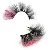 a pair of black and pink mink lashes on a white background